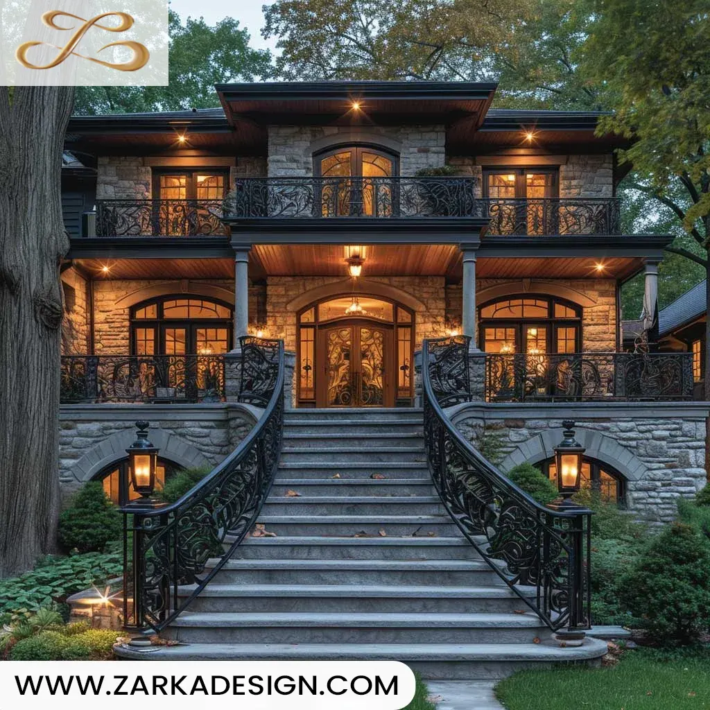 مدل پله سنگی حیاط خانه ویلایی 