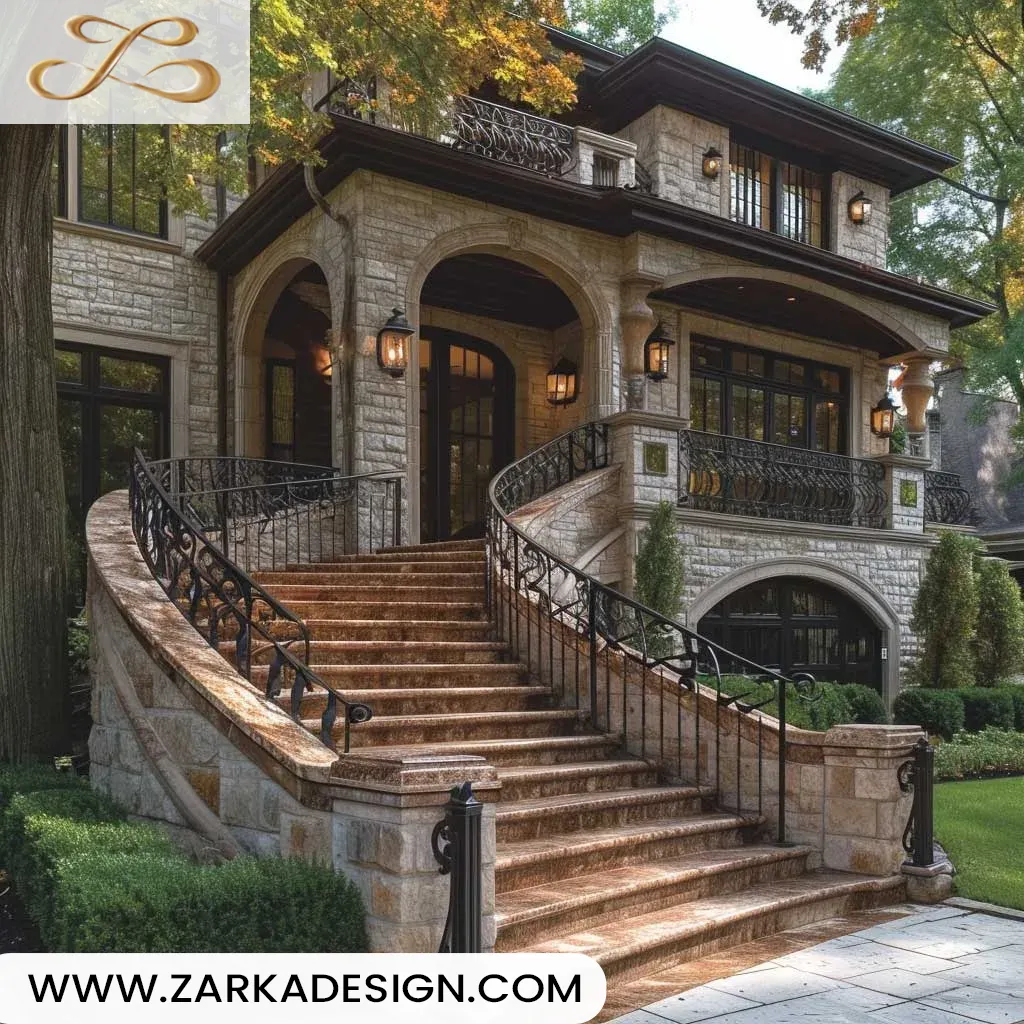 مدل پله سنگی حیاط خانه ویلایی 